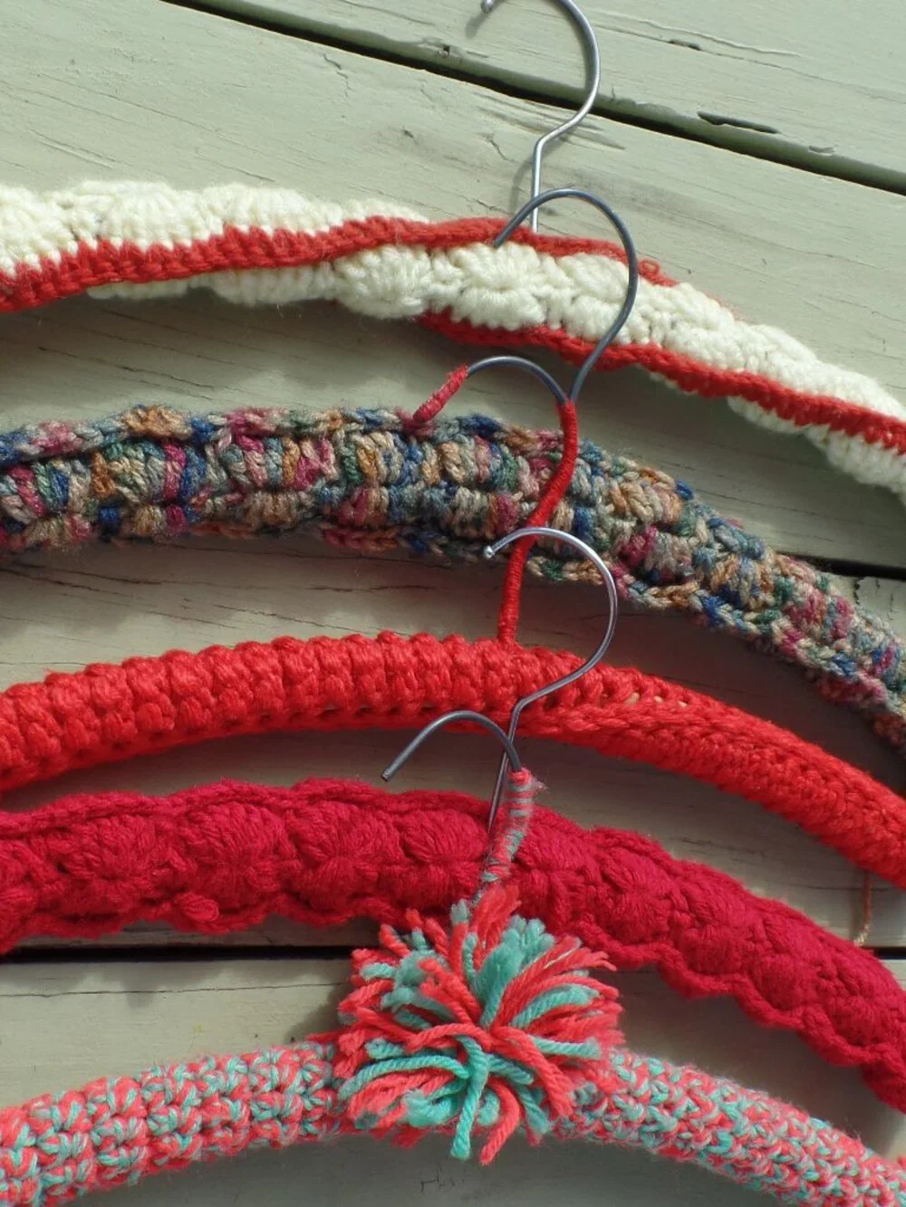 Vintage Hand Crocheted Hangers SET of 5 REDS